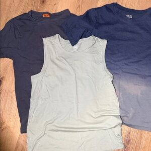 Kids Sleeveless Tank Top and Tee Set - Sage Green & Navy